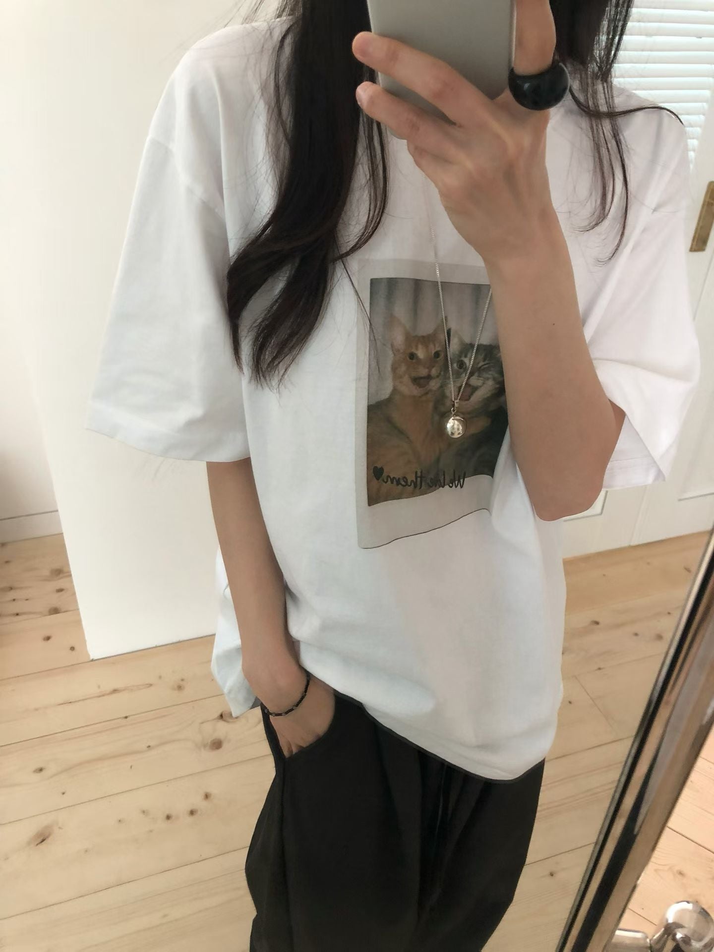 復古拍立得貓咪印花寬鬆Tee (2 Colors)