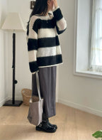 條紋寬鬆針織上衣 2色