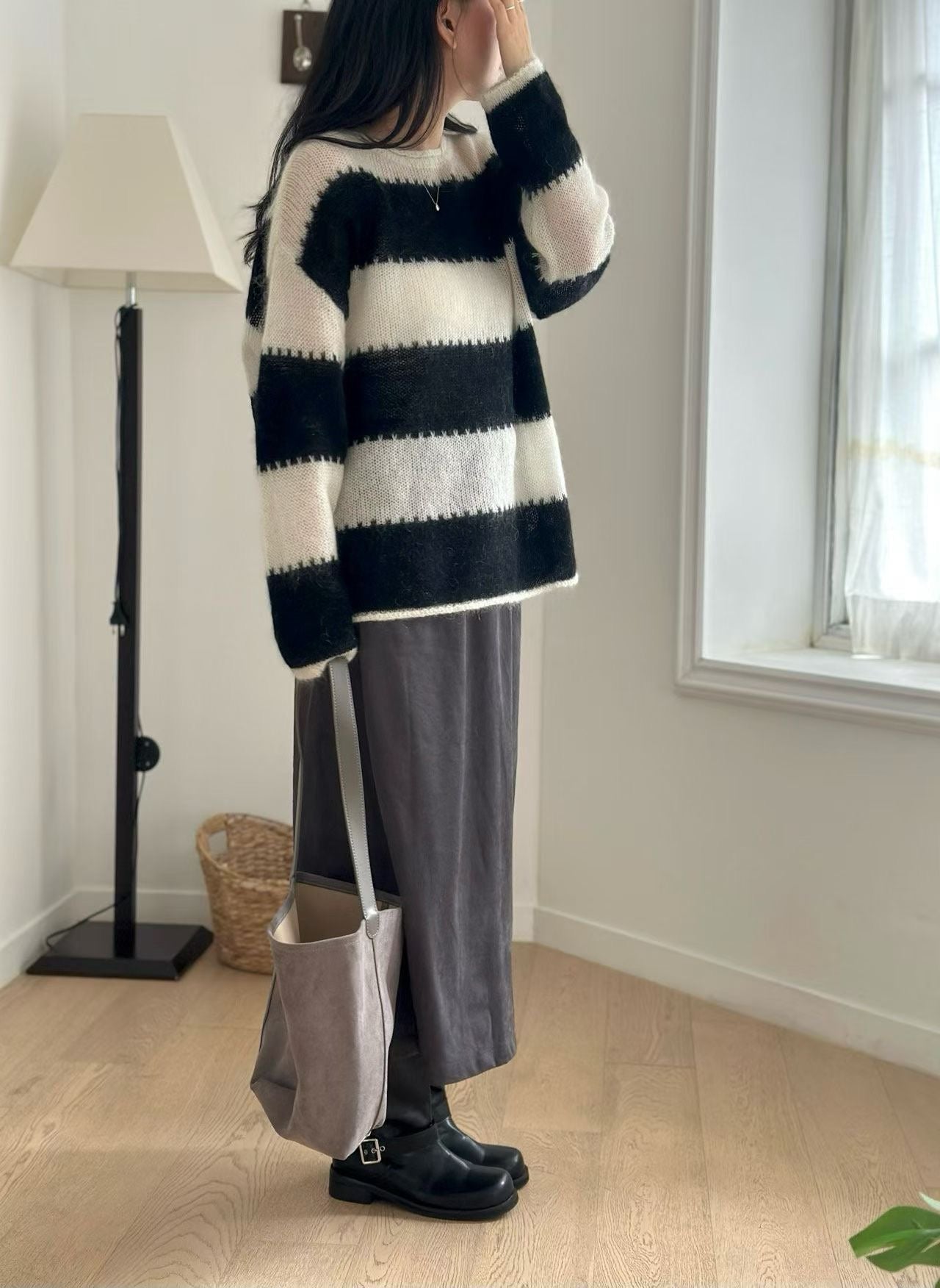 條紋寬鬆針織上衣 2色