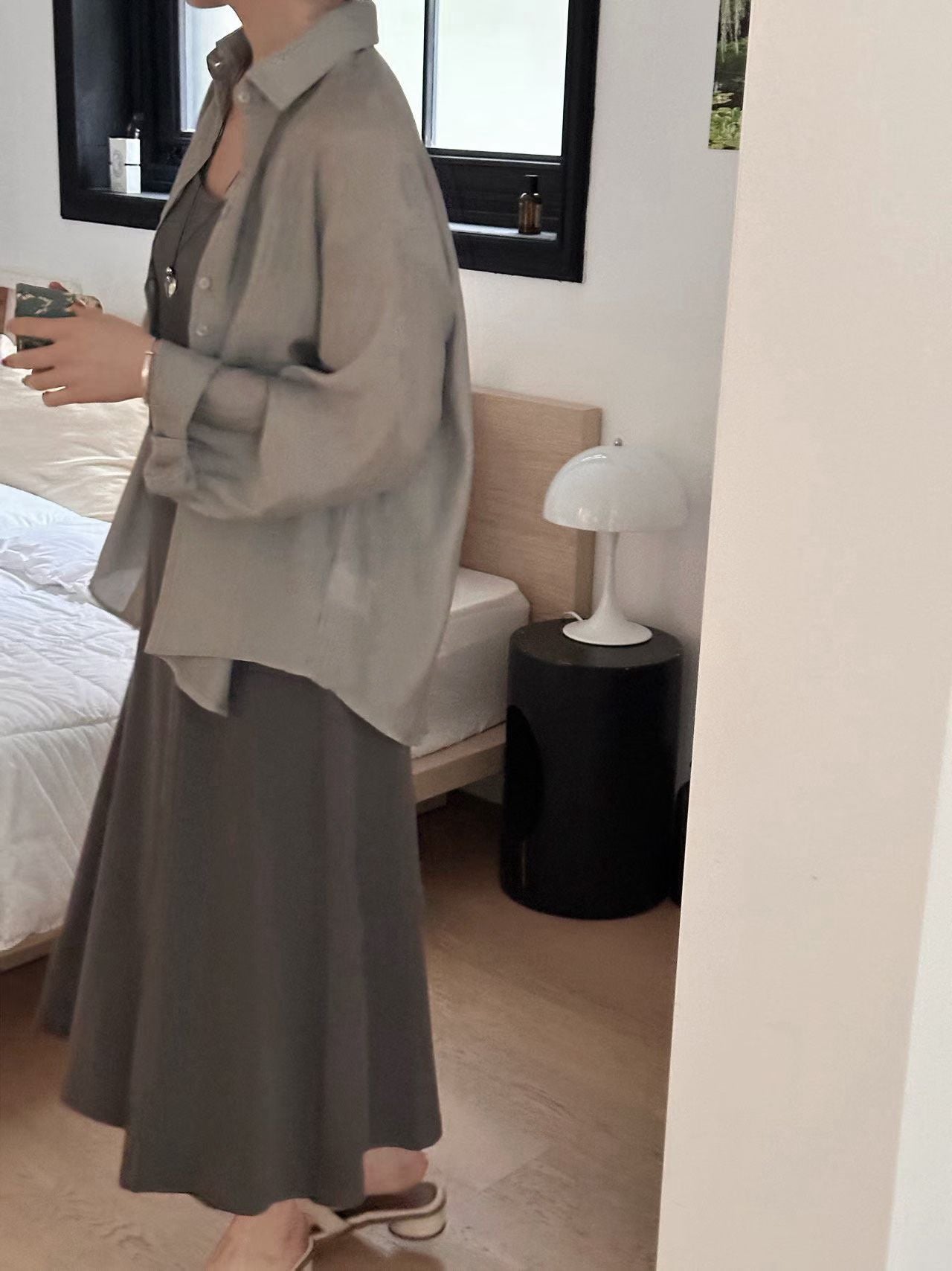 後綁帶襯衫連身裙套裝 (3色)