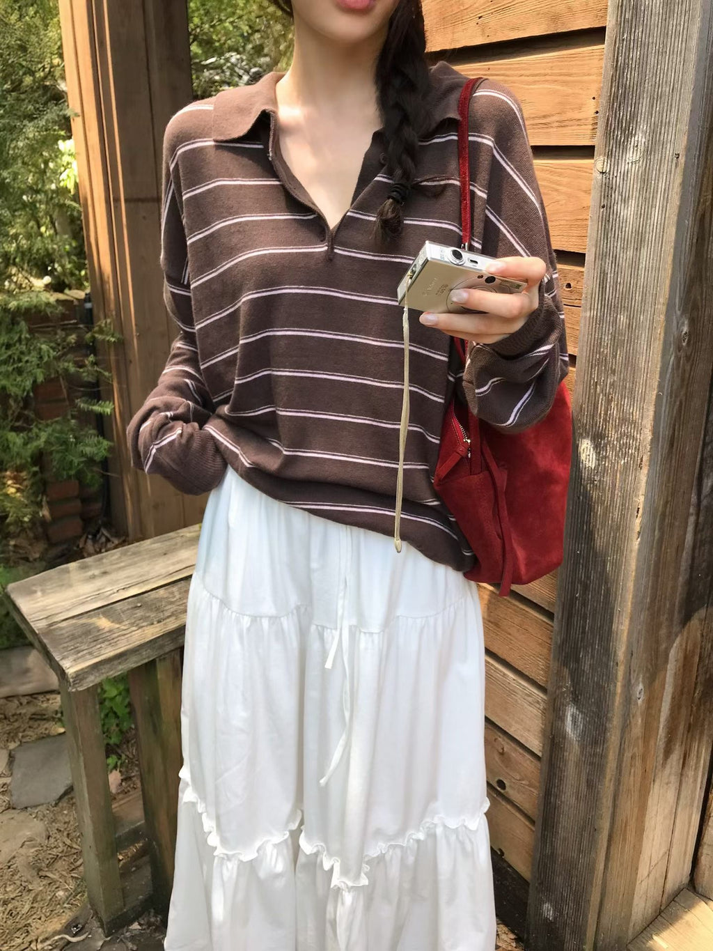 翻領條紋針織上衣 3色