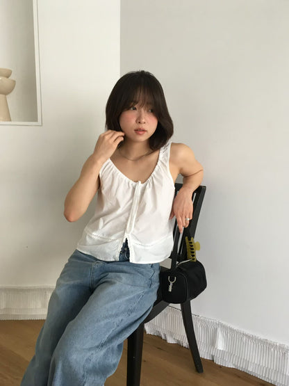 小清新前綁帶抓皺背心