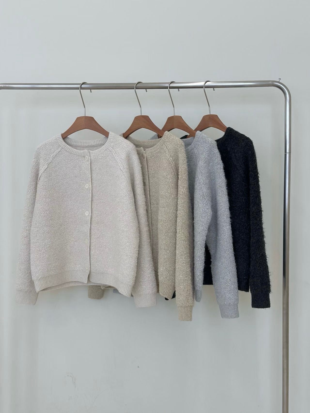 圓領淨色針織外套 4色