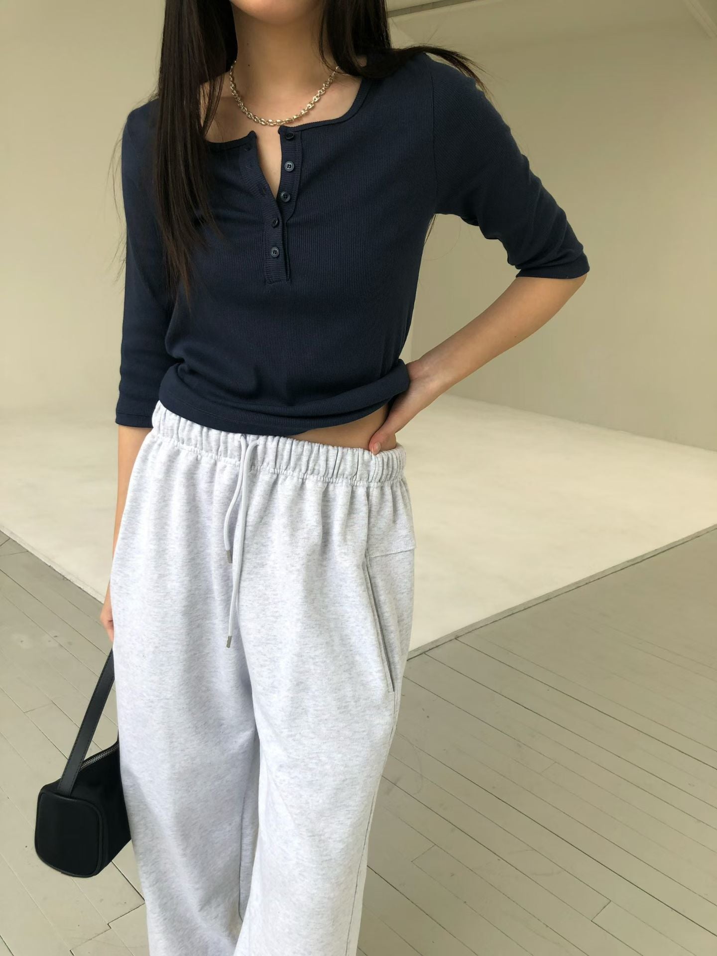 鈕扣短袖Tee (3色)