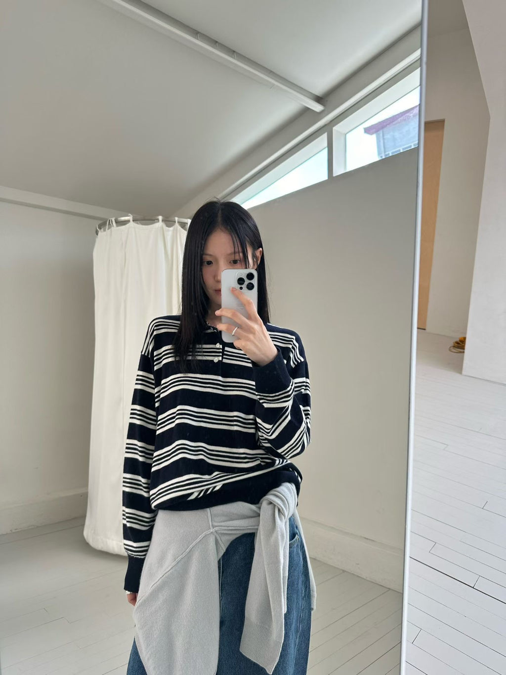 條紋翻領針織上衣 3色