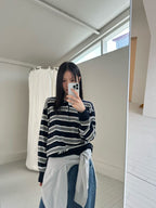 條紋翻領針織上衣 3色