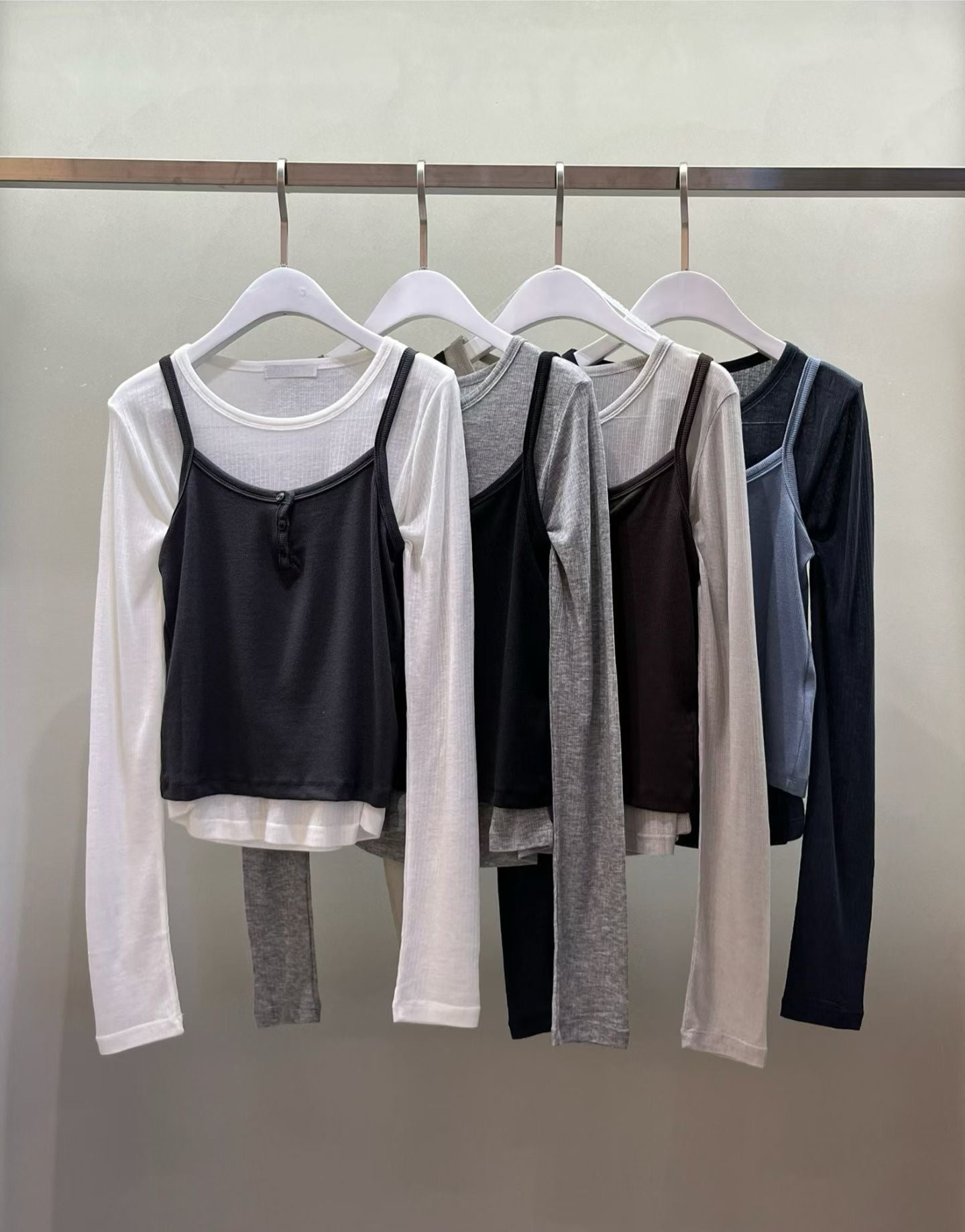 層次穿搭✨拼色背心長袖上衣 4色