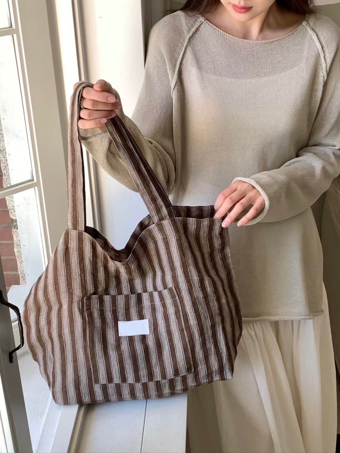 休閒條紋tote bag (2 Colors)
