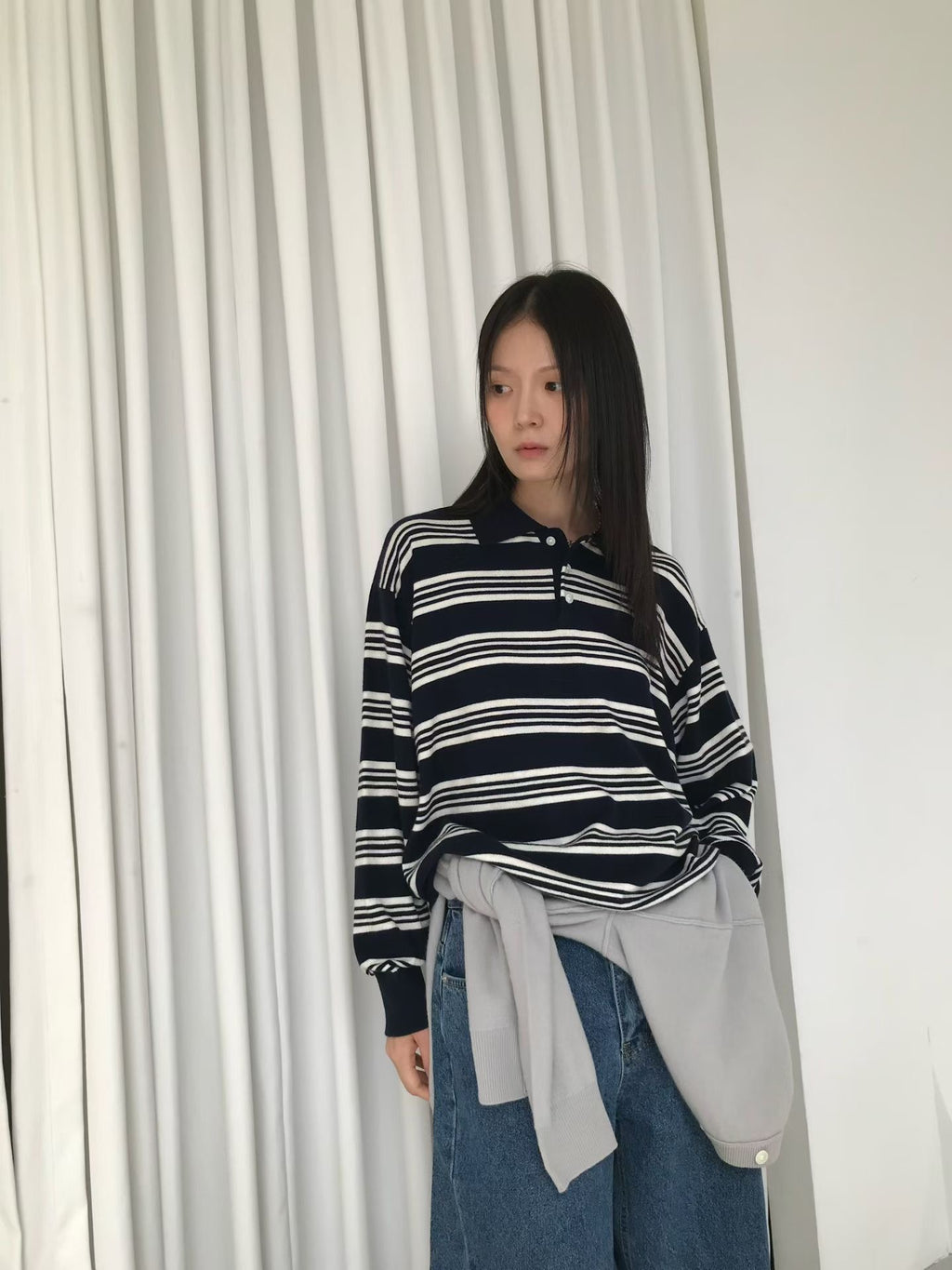 條紋翻領針織上衣 3色