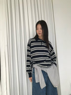 條紋翻領針織上衣 3色