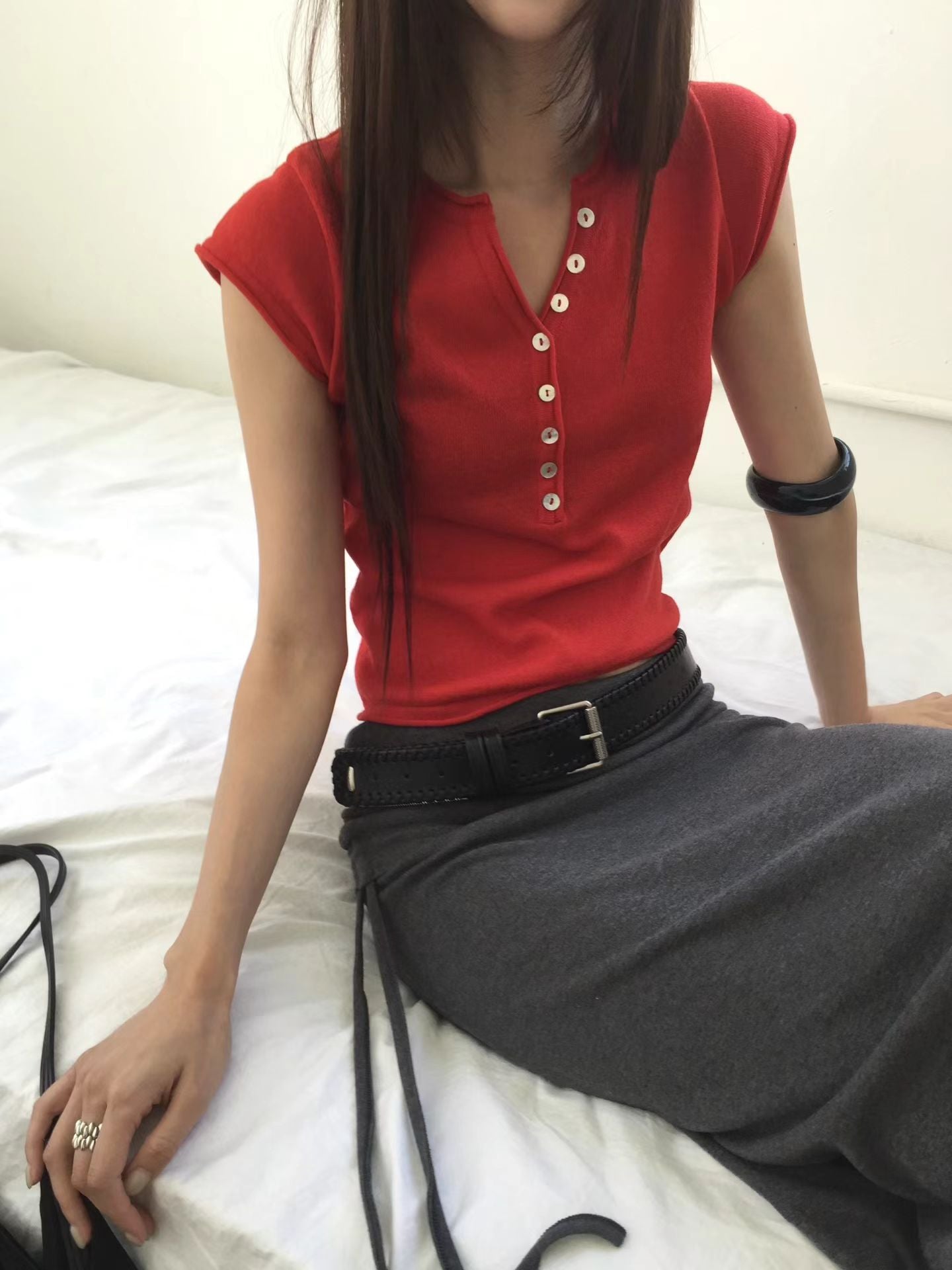 舒適亨利領短袖修身Tee (5 Colors)