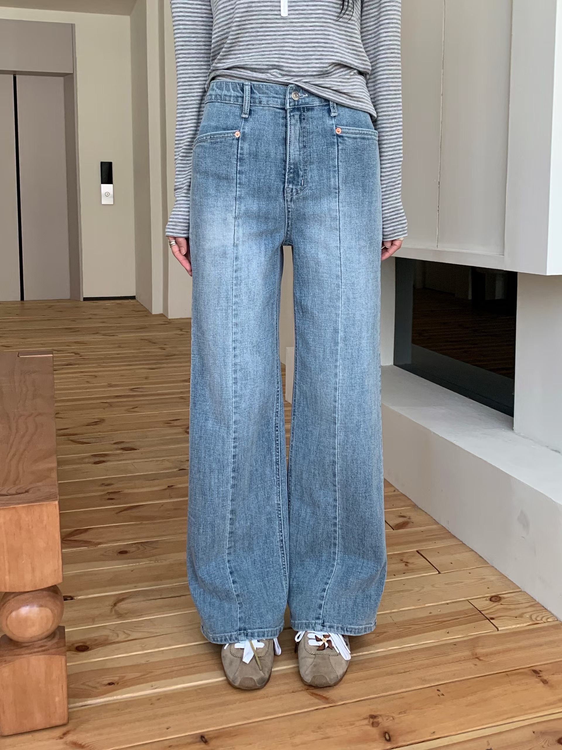 高腰中線直筒牛仔褲