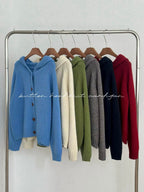 連帽鈕扣針織外套 6色