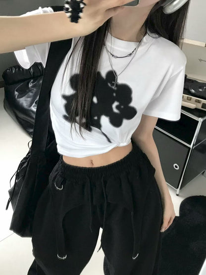 噴漆花卉短版Tee (2 Colors)