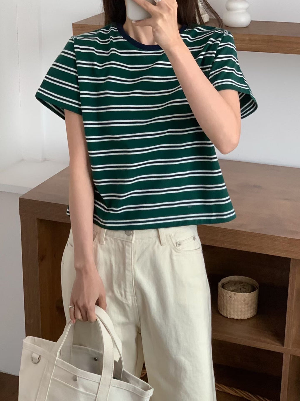 圓領條紋Tee (3色)