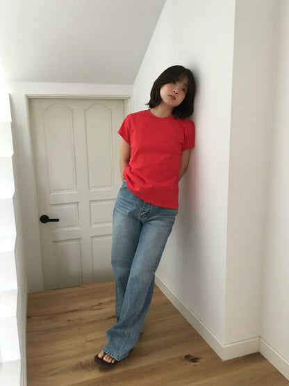 顯瘦小飛袖圓領綿質Tee (6 Colors)
