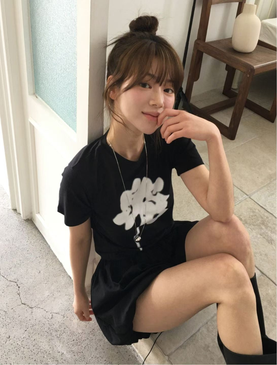 噴漆花卉短版Tee (2 Colors)
