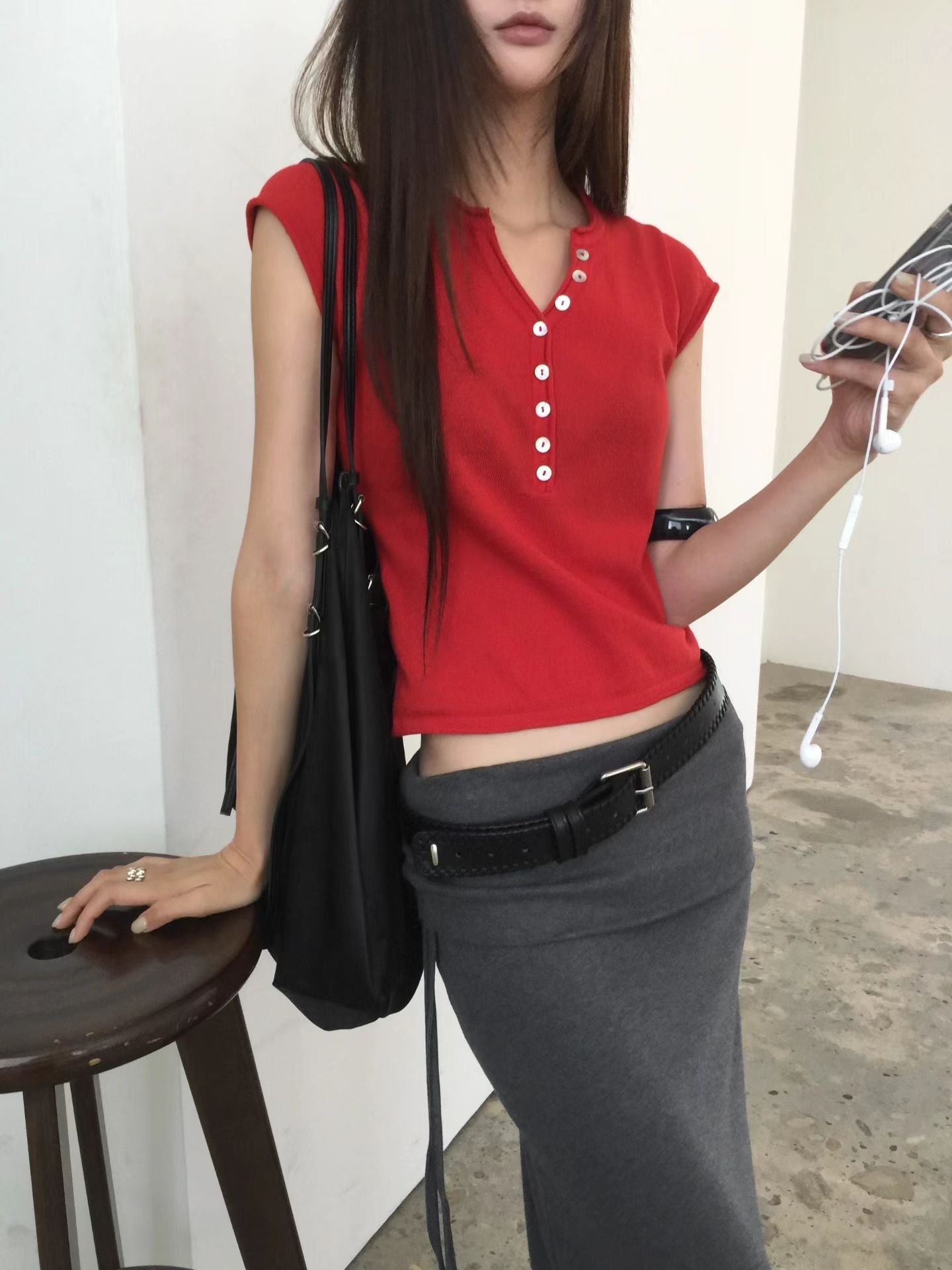 舒適亨利領短袖修身Tee (5 Colors)