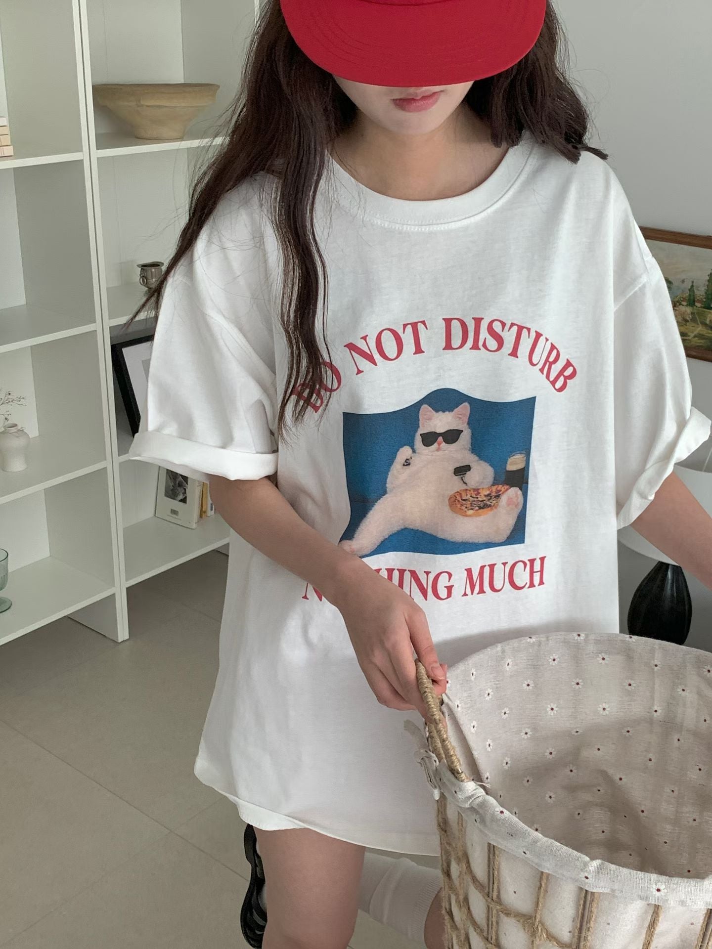 慵懶小貓棉質Tee (3 Colors)