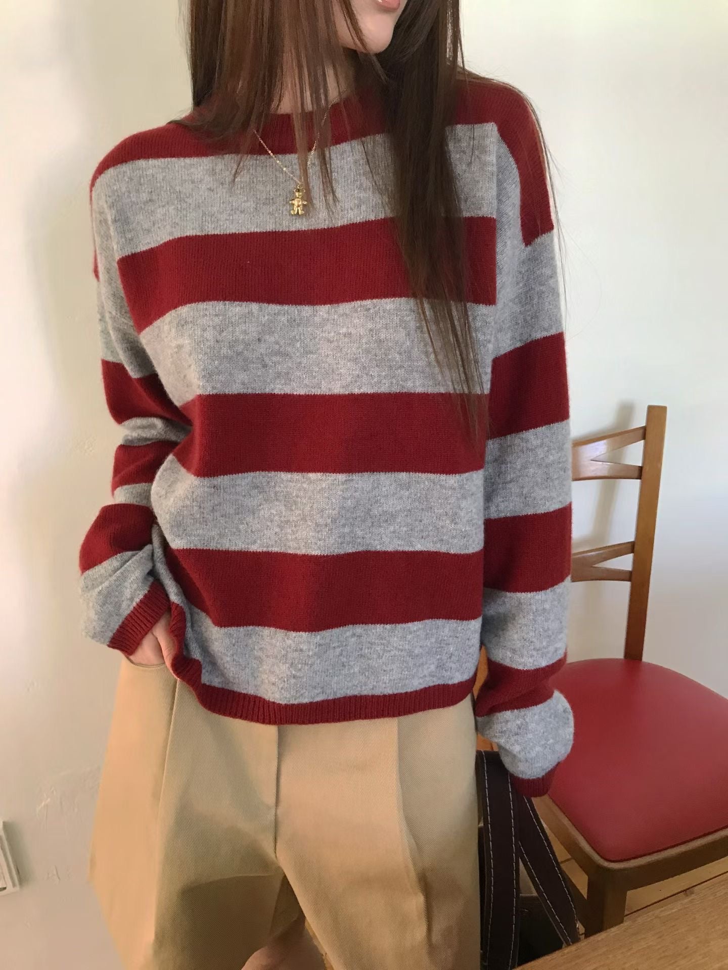 圓領條紋針織上衣 3色