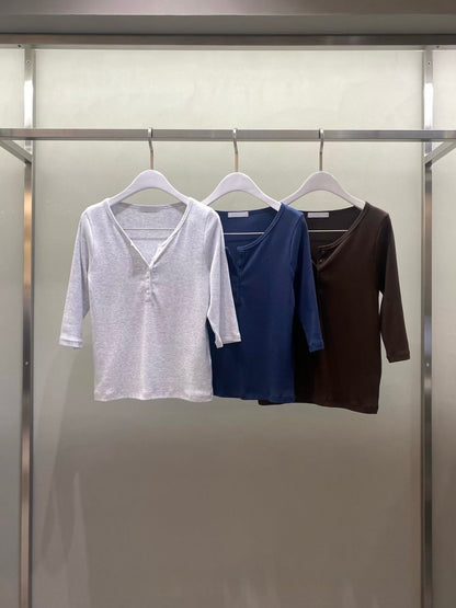 Button-Front Short Sleeve Tee (3 Colors)