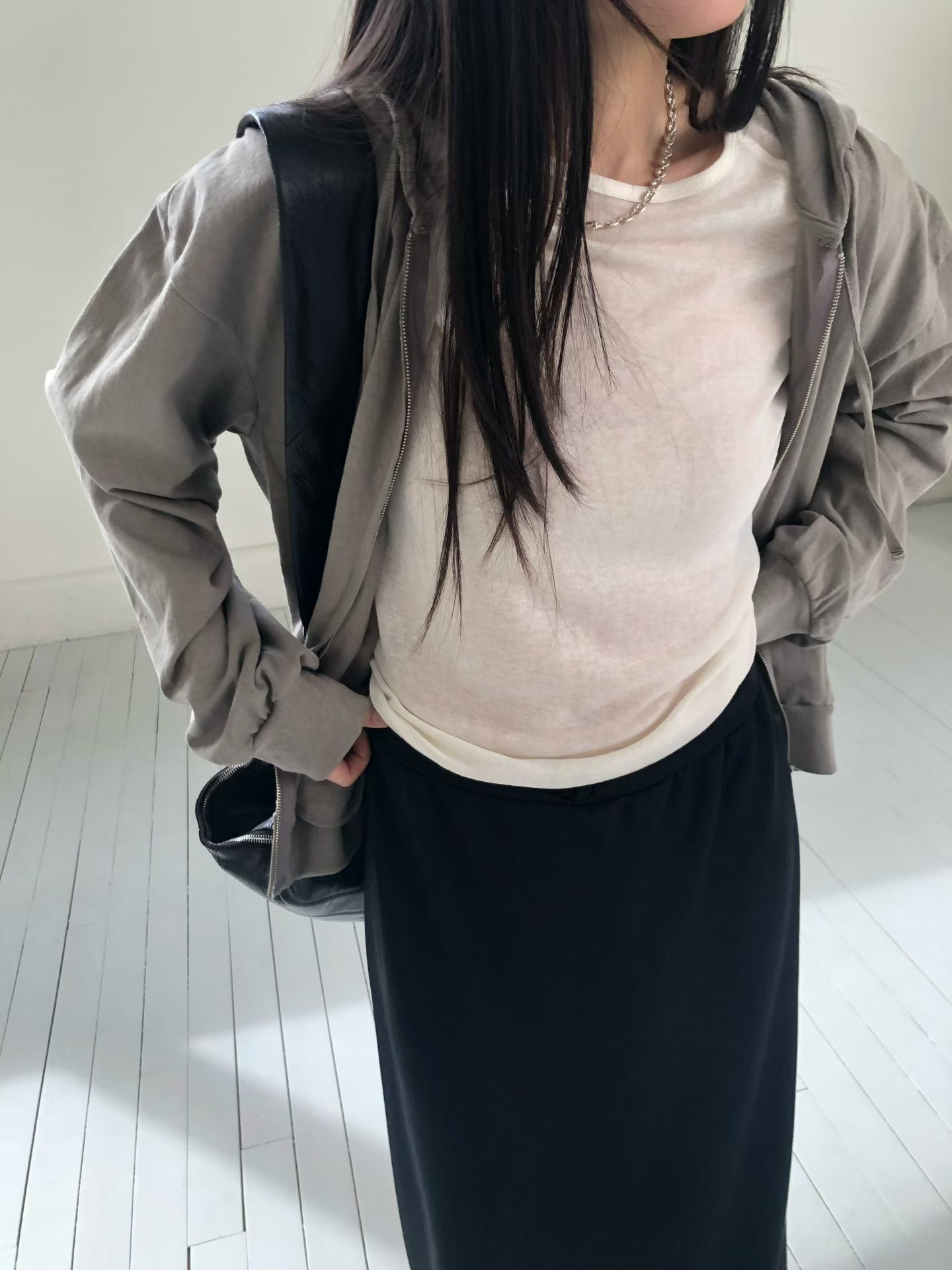 棉質連帽雙向拉鍊外套