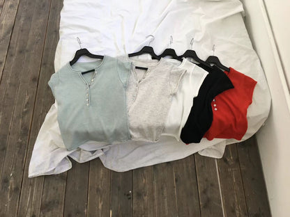 舒適亨利領短袖修身Tee (5 Colors)