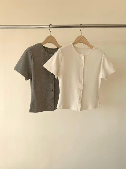 坑條短袖上衣/外套 (2 Colors)