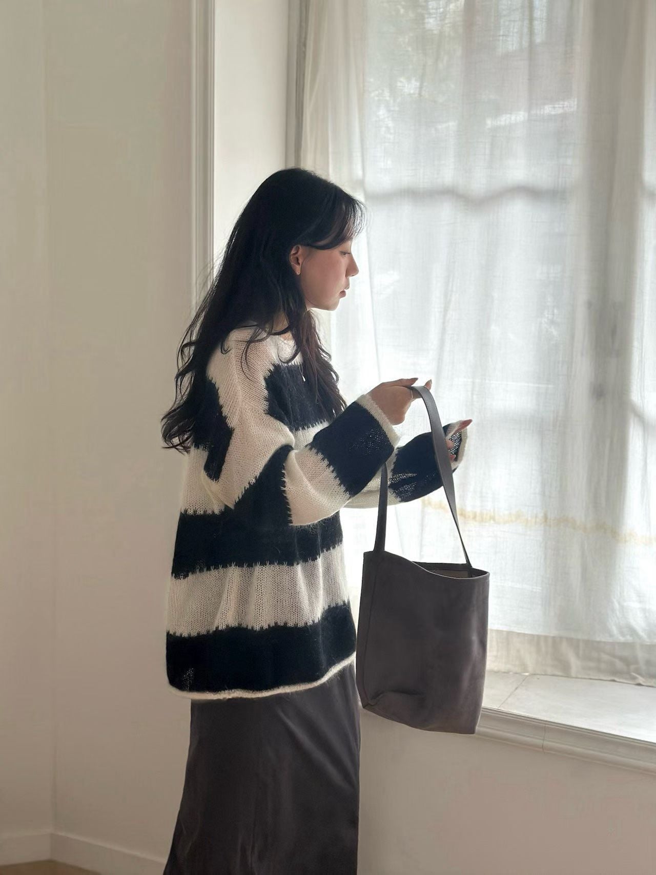 條紋寬鬆針織上衣 2色