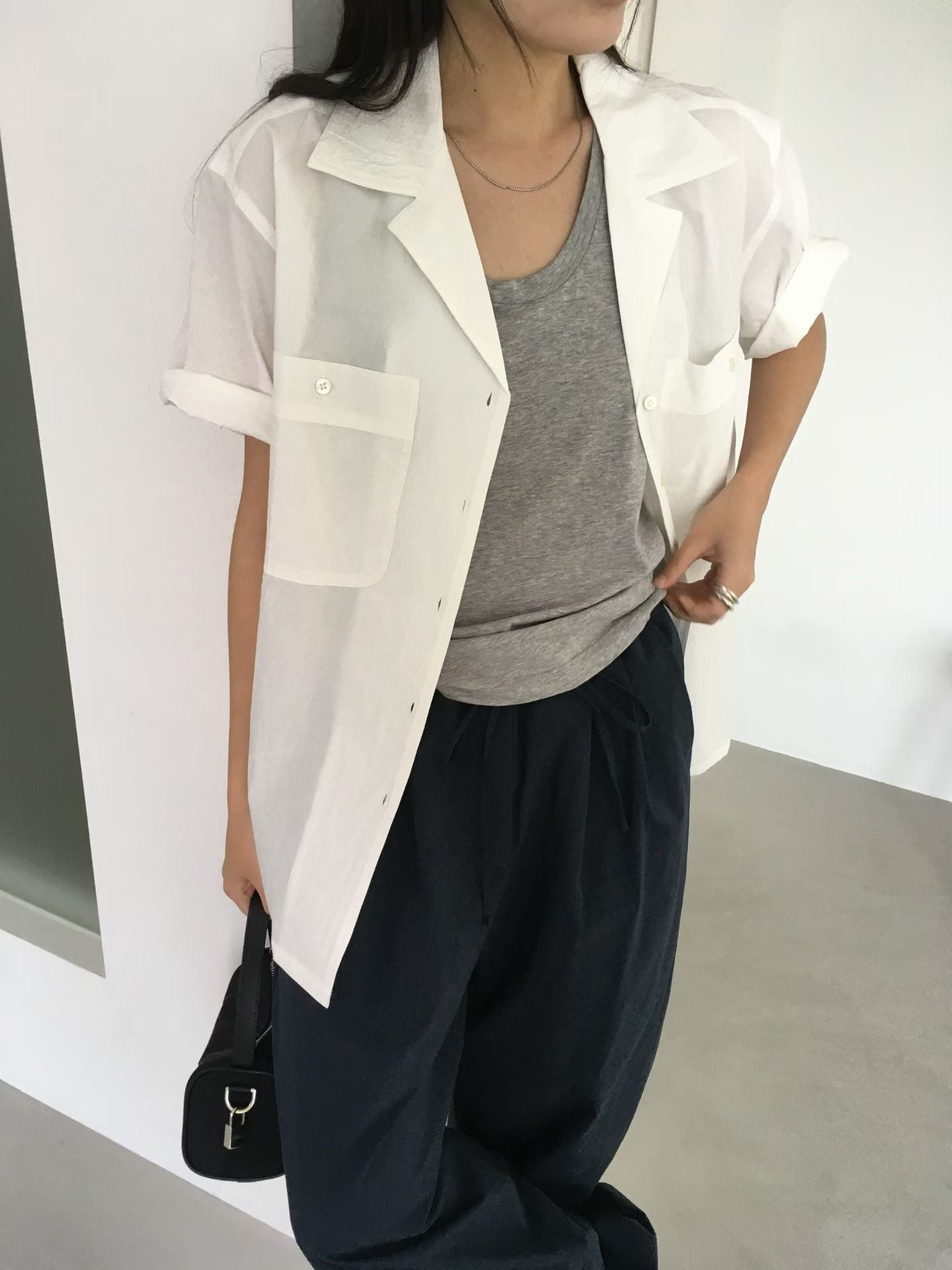 基礎款工裝雙口袋短袖襯衫