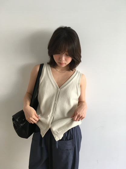 鈕扣針織背心 (3 Colors)