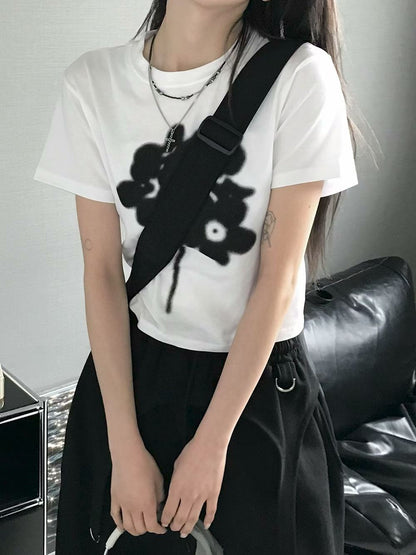 噴漆花卉短版Tee (2 Colors)