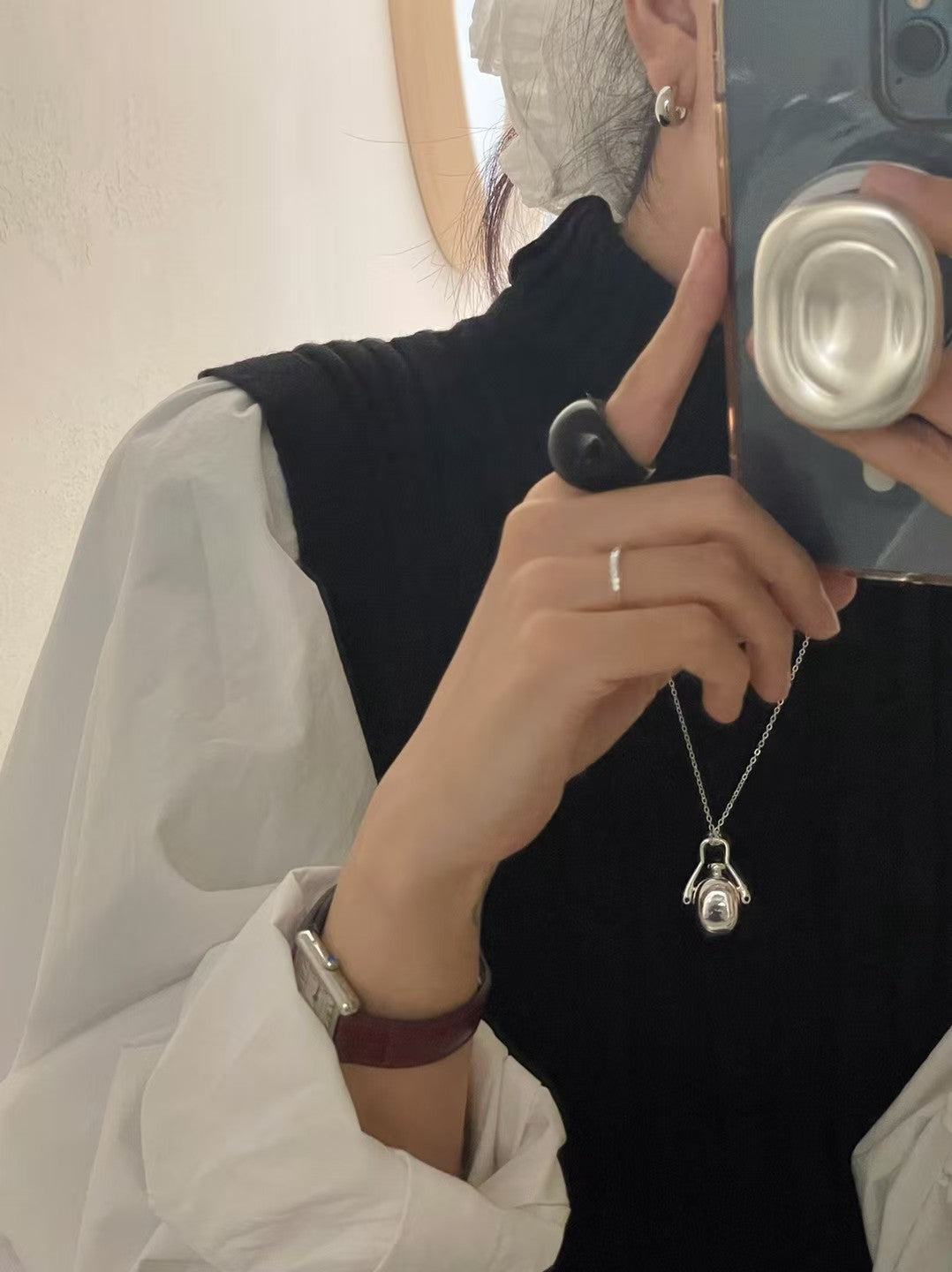 Perfume Bottle Silver Plated Long Necklace