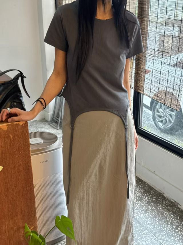 設計感下擺造型短袖修身Tee (2 Colors)