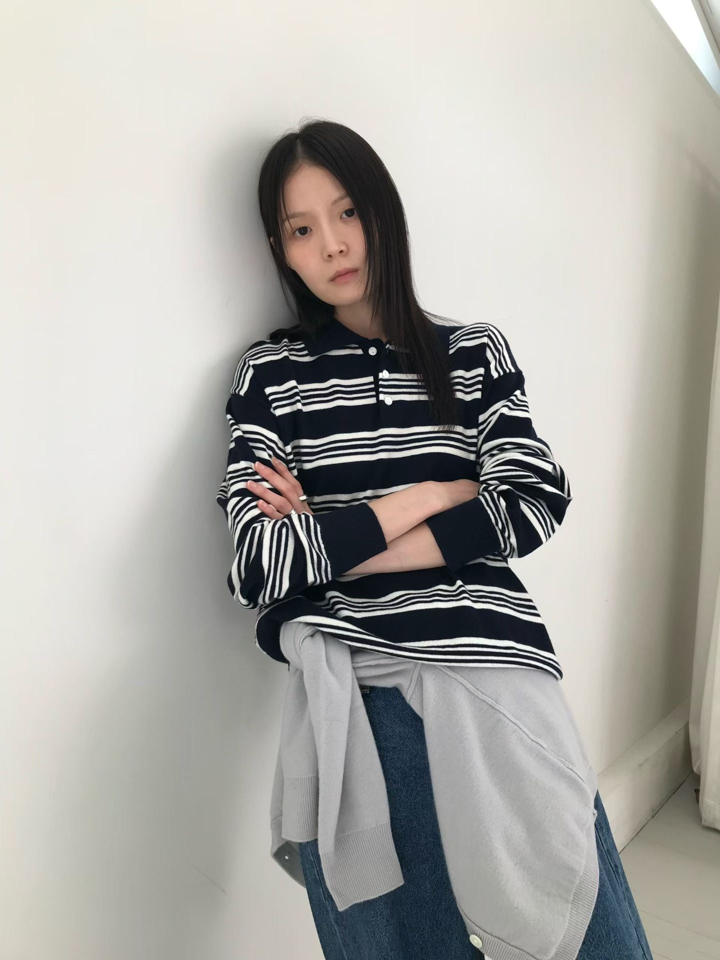 條紋翻領針織上衣 3色