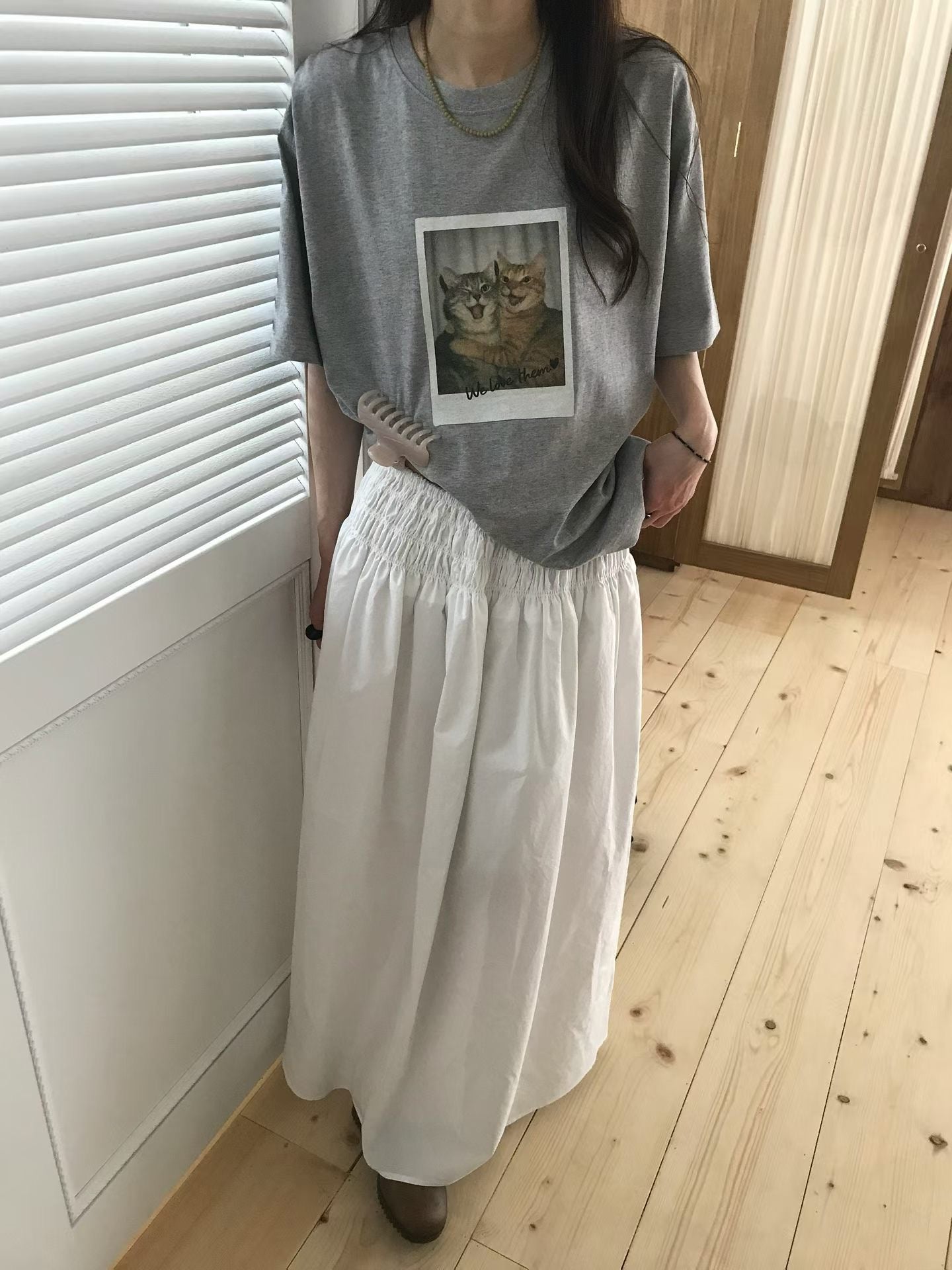 復古拍立得貓咪印花寬鬆Tee (2 Colors)