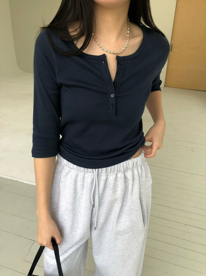 Button-Front Short Sleeve Tee (3 Colors)