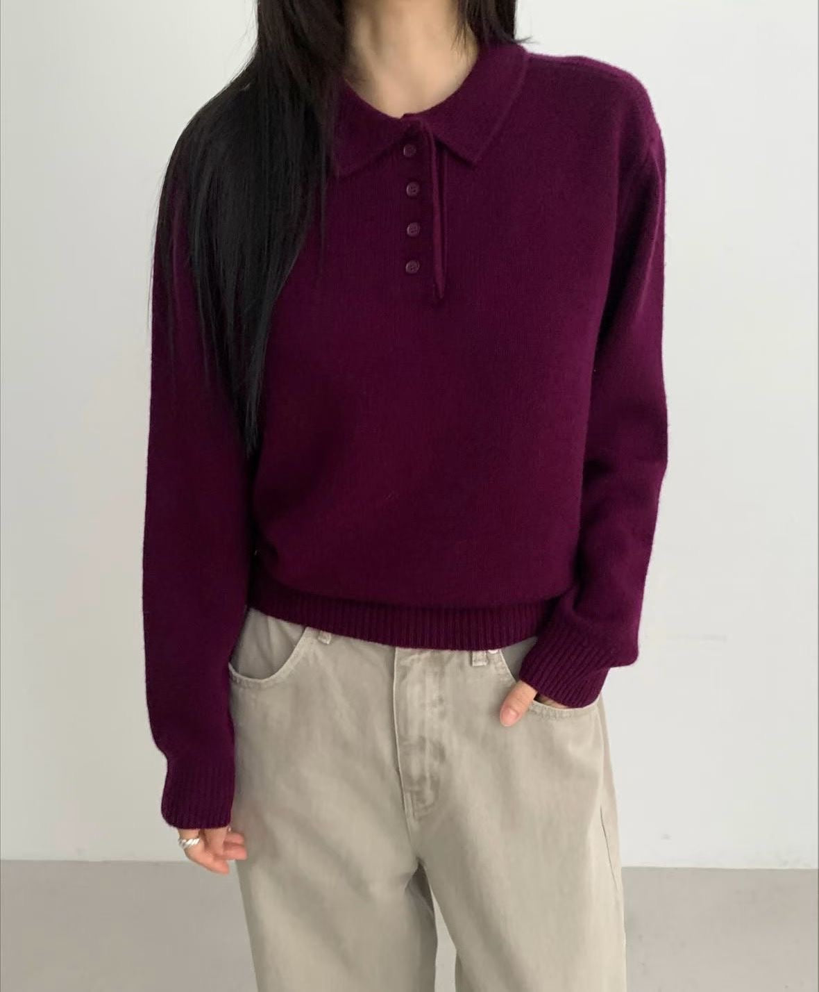 翻領針織上衣 4色