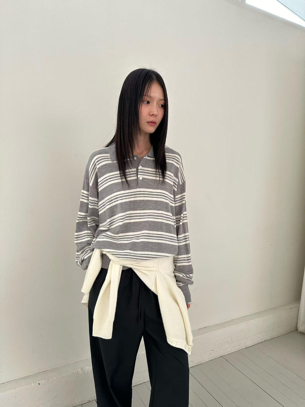 條紋翻領針織上衣 3色